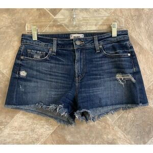 Paige Shorts Women's 27 Blue Denim Daryn Short Distressed Frayed Hem Mid Rise